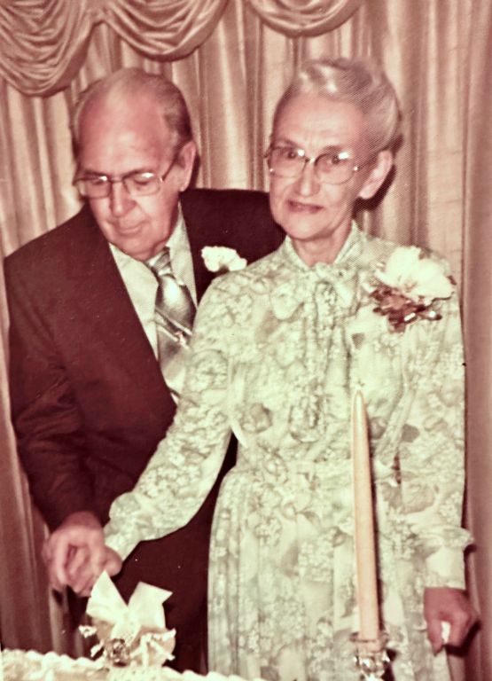 Carl and Imogene Keyes, 50th wedding anniversayr, March 14, 1976, snapshop from family